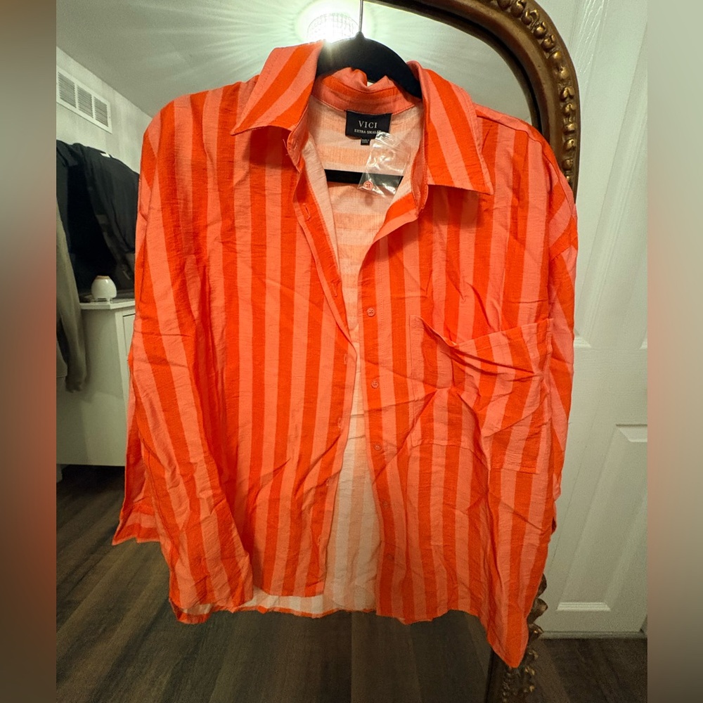 Sun Drunk Contrast Striped Button Down Top with matching shorts